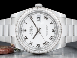 Rolex Datejust 36 Bianco Oyster White Milk Roman Dial Diamonds Bezel 116244 